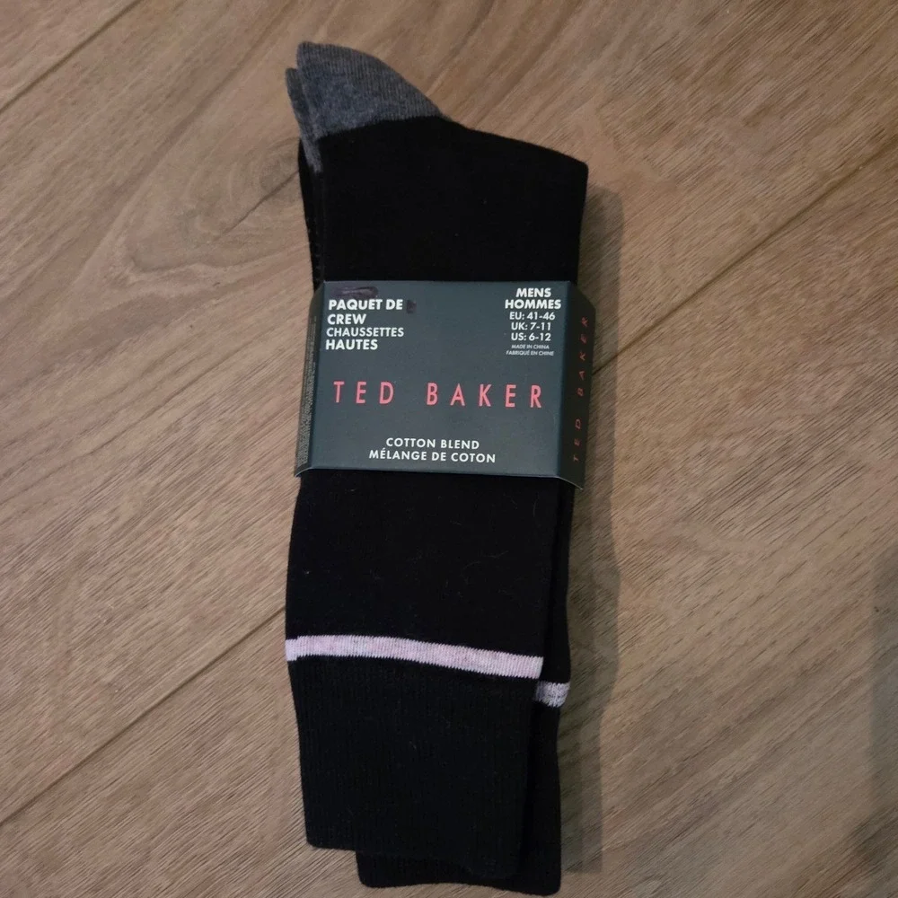 Ted Baker Mens 2Pack Crew Socks Black Grey Cotton Blend‎ Size 6-12 New